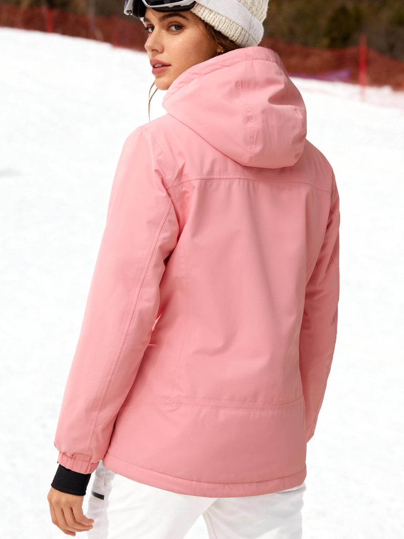 FREE SOLDIER Women's Waterproof Ski Snow Jacket Fleece Lined Warm Winter Rain Jacket with Hood Fully Taped Seams(Pink,L) - Image 2